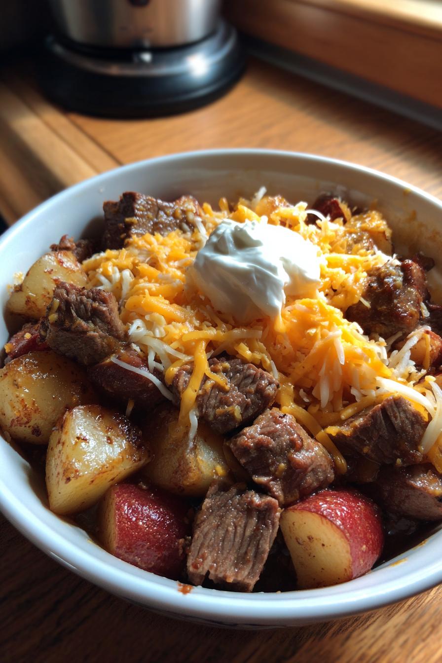 crockpot loaded steak and potato bake - detail 1